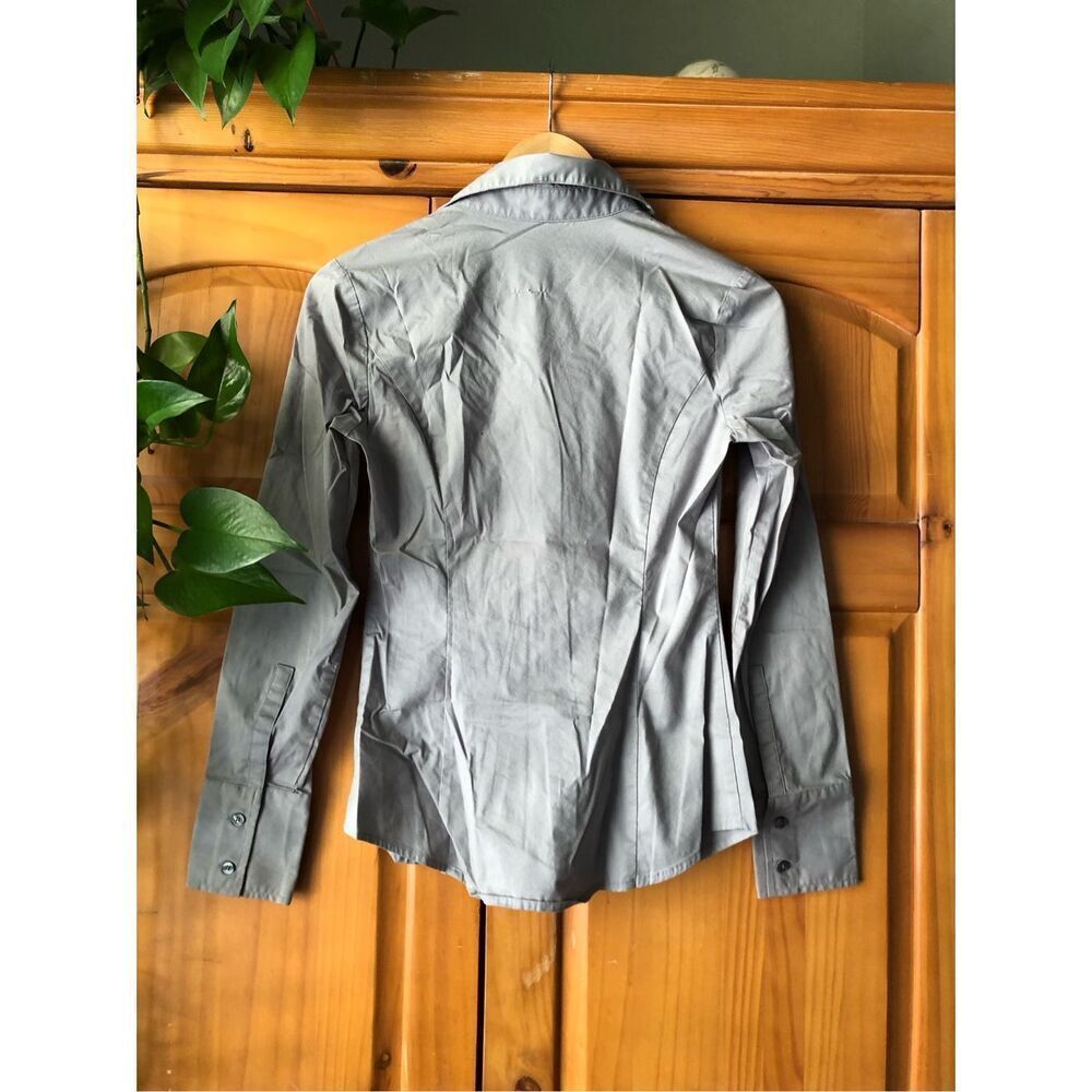 Express Gray Essential Stretch Button Up Shirt Womens XS Fitted - Picture 6 of 12